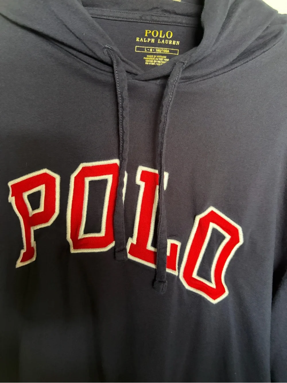 Polo by Ralph Lauren Navy Hooded Tee with Red Lettering - Large men